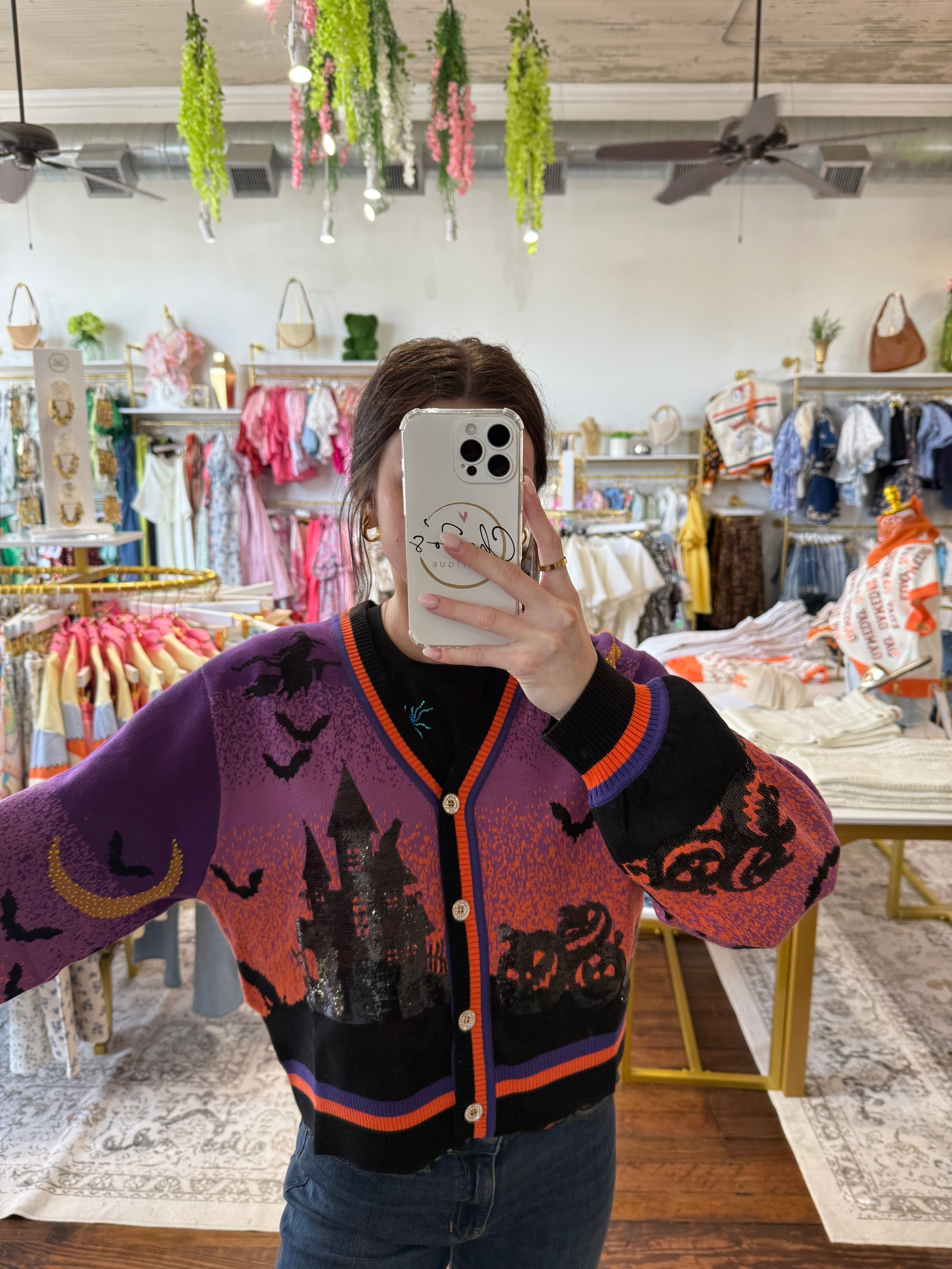 Purple Halloween Scene Cardigan | Queen of Sparkles