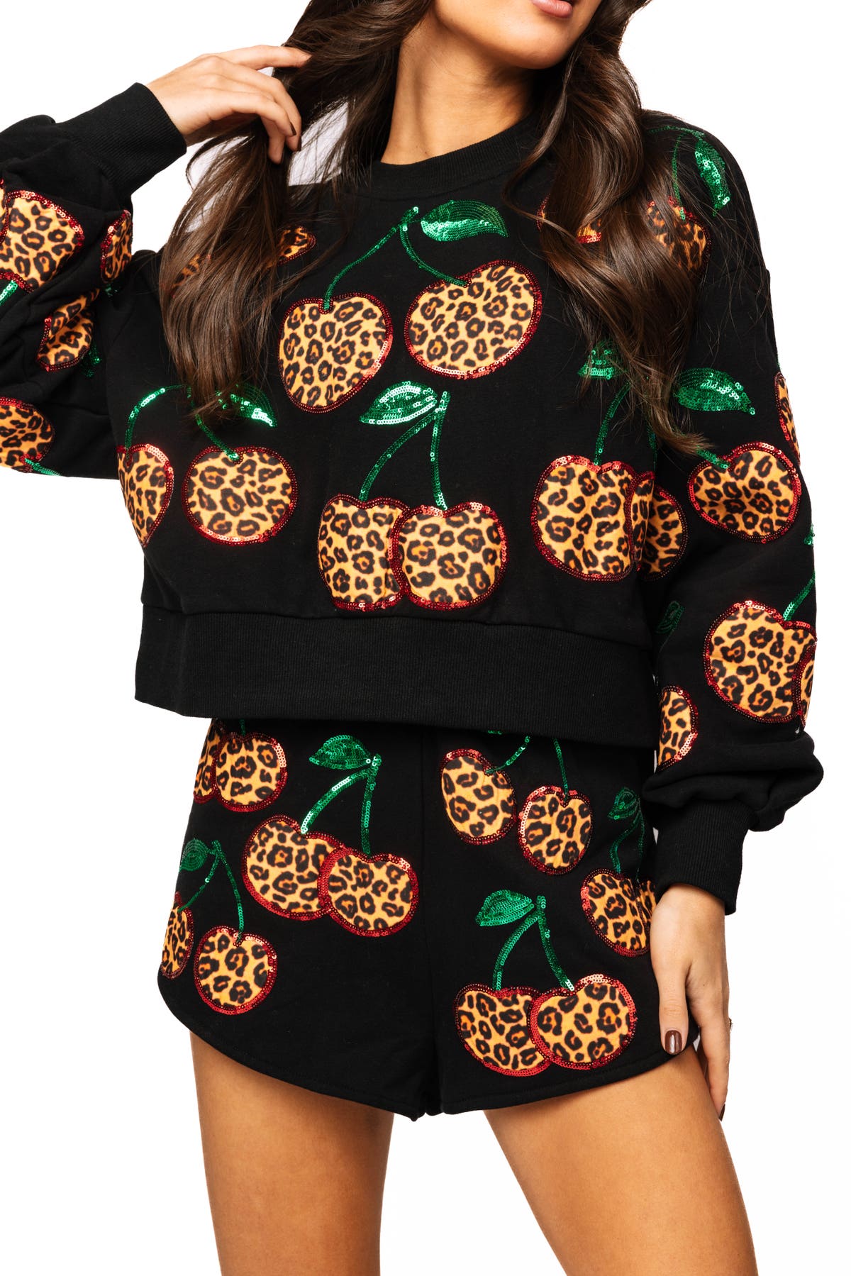 Black Leopard Cherry Sweatshirt | Queen of Sparkles