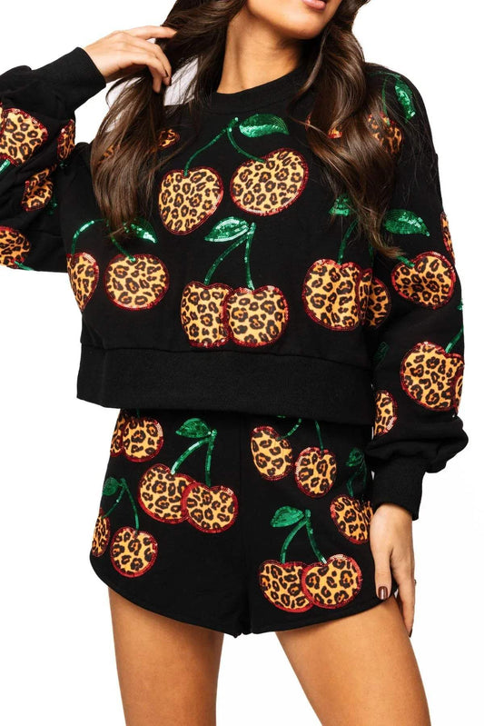 Black Leopard Cherry Sweatshirt | Queen of Sparkles