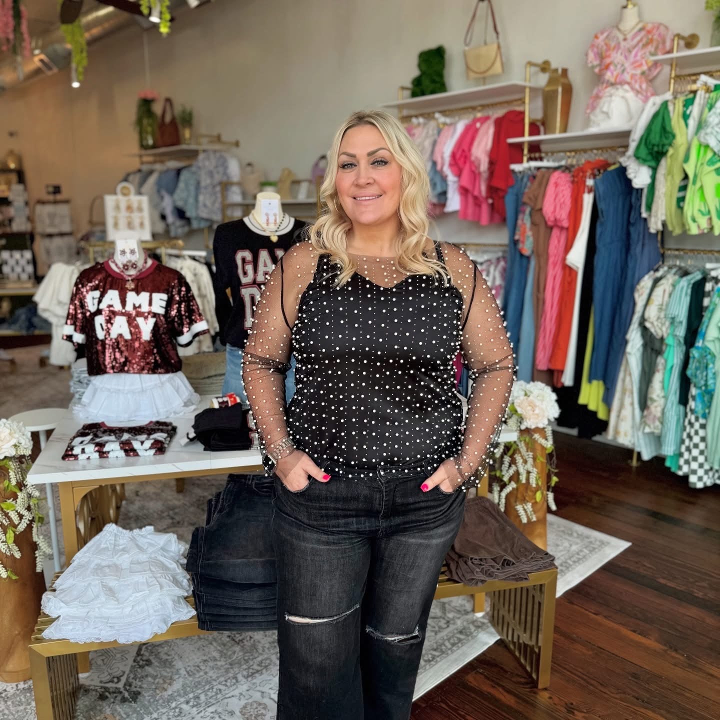 Beau Bead & Pearl Embellished Long Sleeve Top | PLUS SIZE AVAILABLE