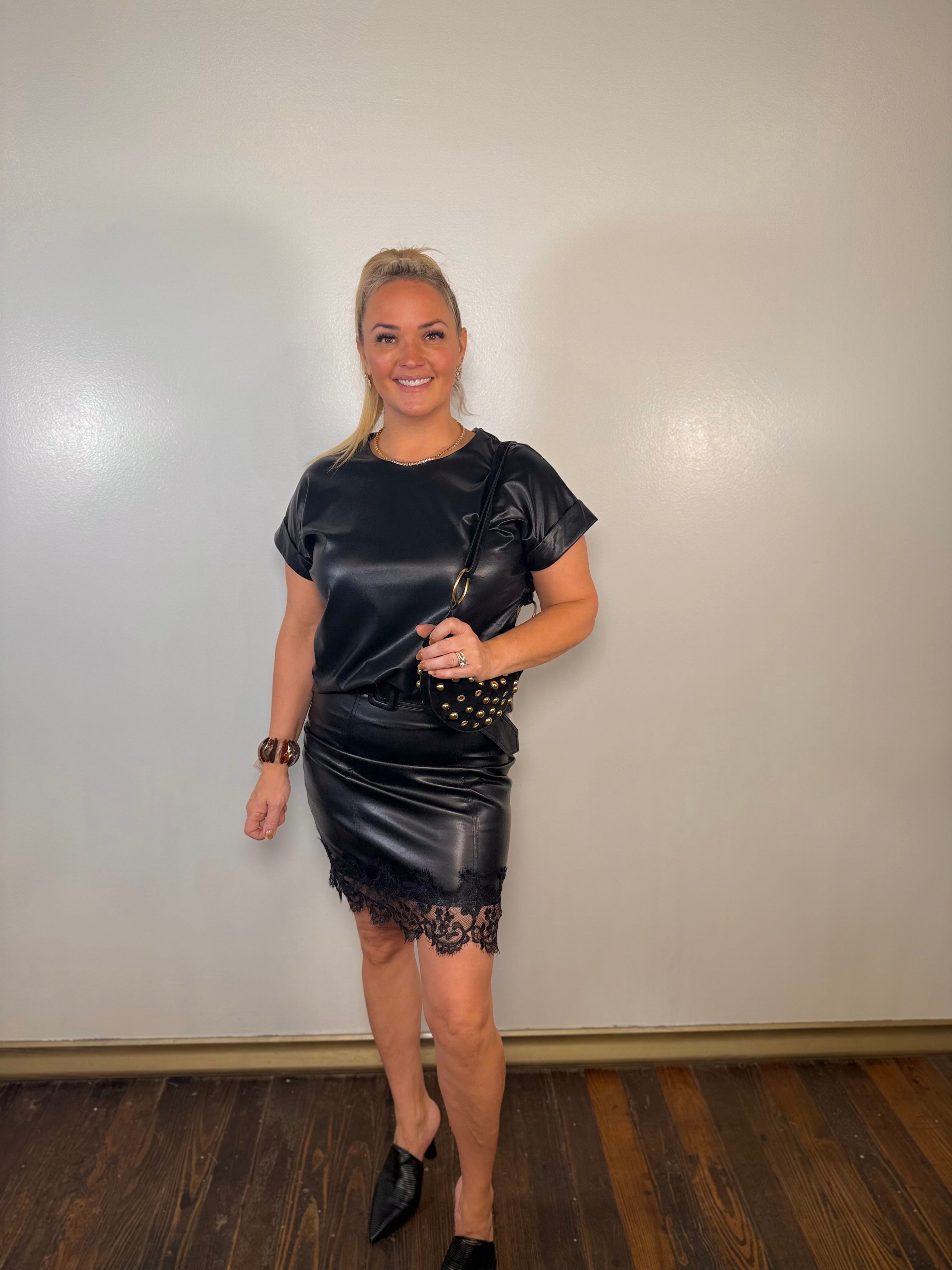 Whiskey Moon Leather Cap Sleeve Top