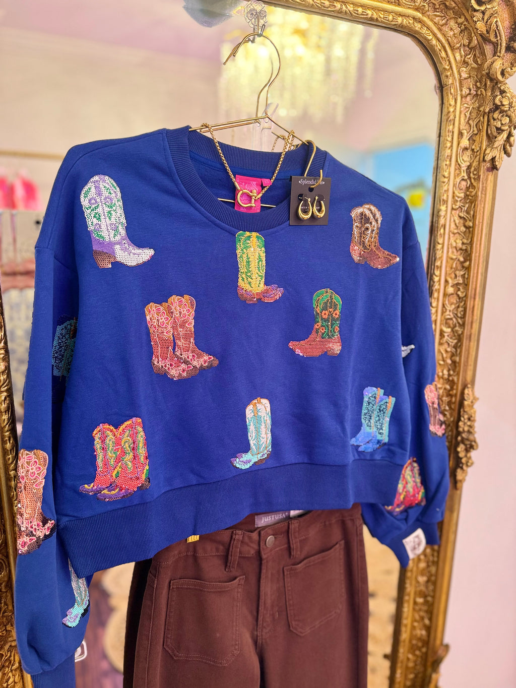 Royal Blue Multi Cowboy Boot Sweatshirt | Queen of Sparkles