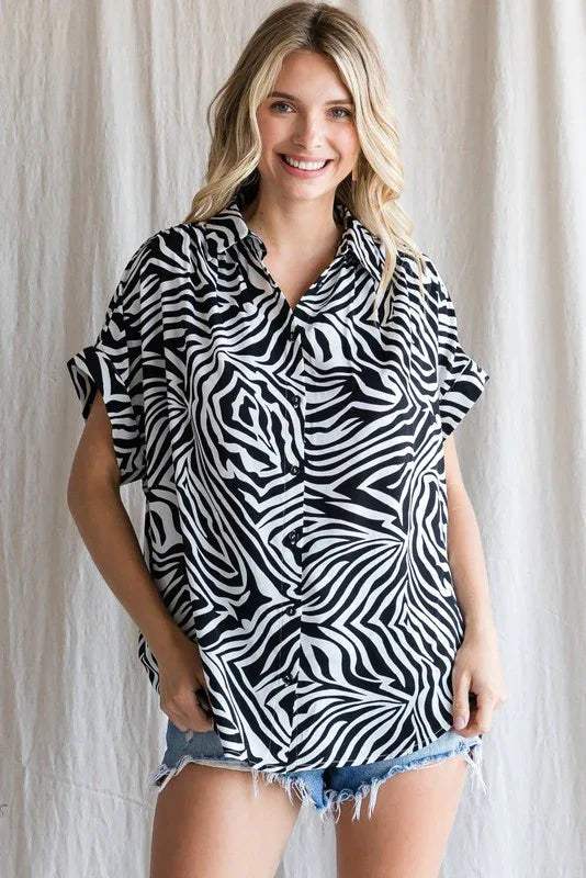 PLUS  SIZE | Josephine Zebra Button Down Top