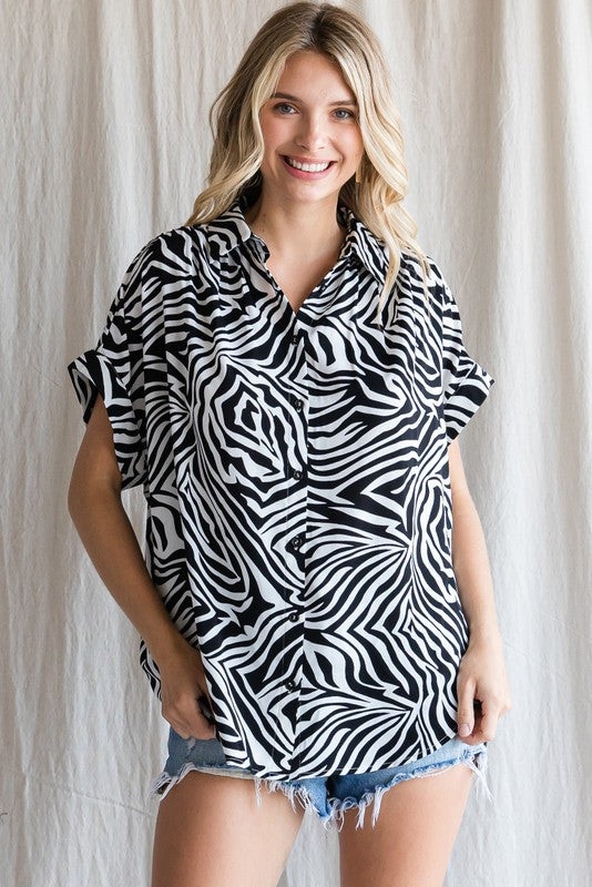 PLUS  SIZE | Josephine Zebra Button Down Top