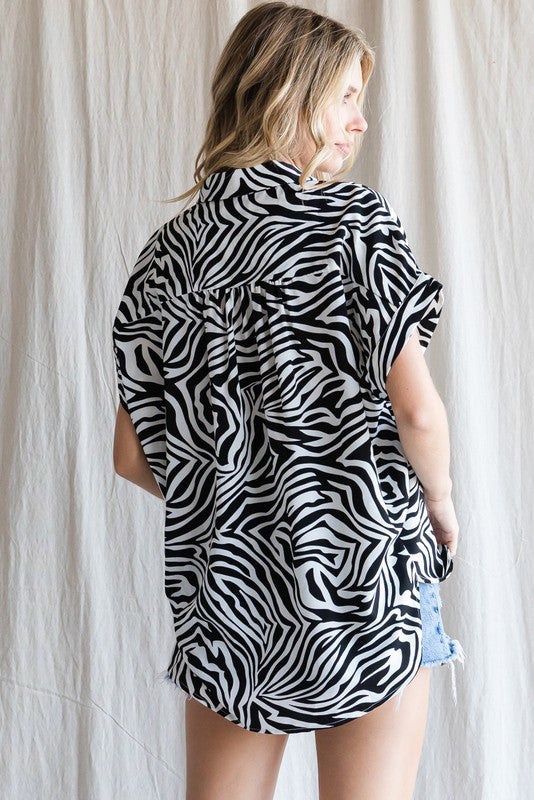 PLUS  SIZE | Josephine Zebra Button Down Top