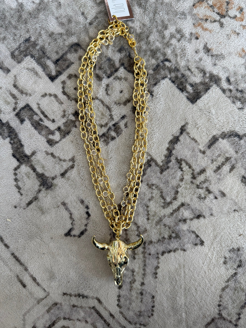 17" Triple Strand Plated Steer Head Pendant Necklace