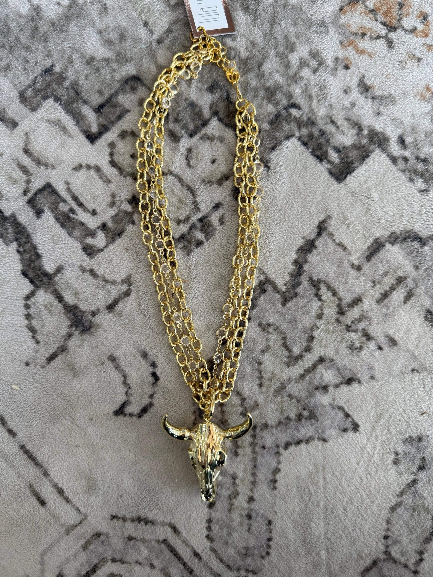 17" Triple Strand Plated Steer Head Pendant Necklace