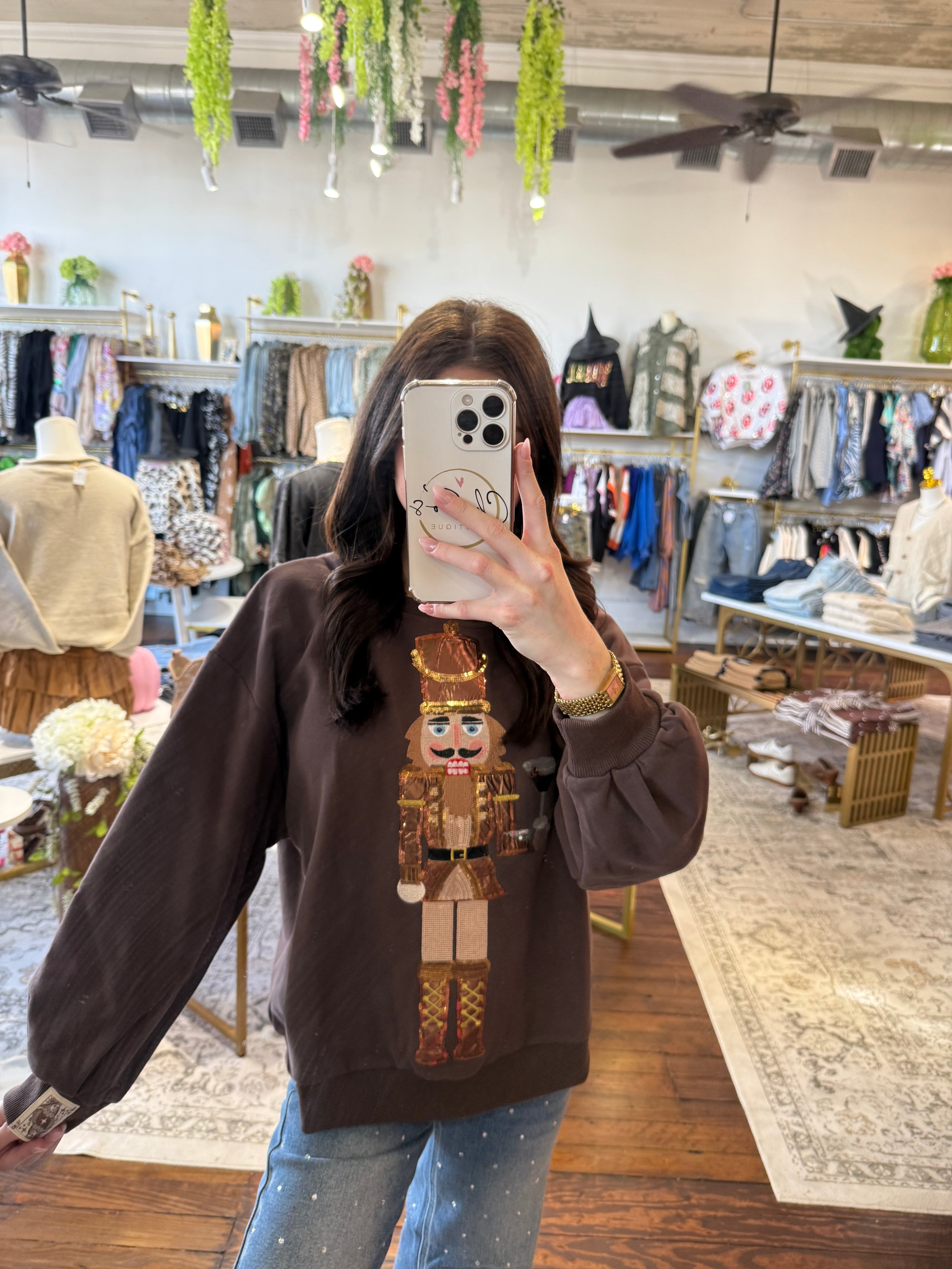 Brown Espresso Martini Serving Nutcracker Sweatshirt | Queen of Sparkles