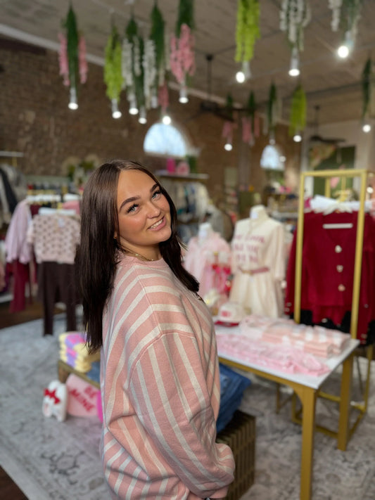 Light Pink & White Stripe Espresso Martini Sweater | Queen of Sparkles