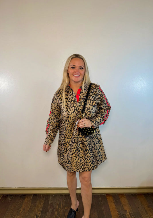 Paige Leopard Stripe Detailed Short Dress