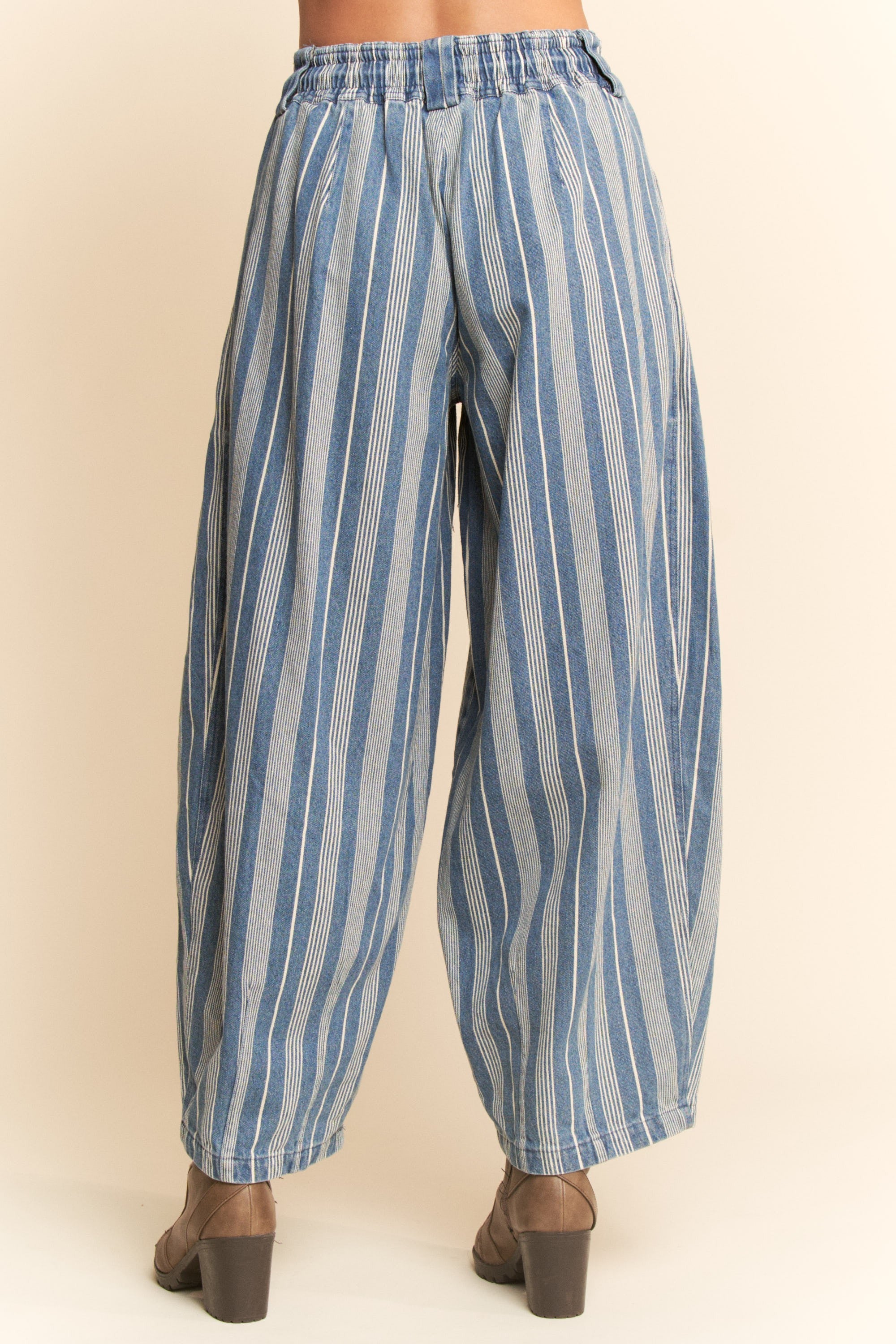Striped Barrel Drawstring Jeans