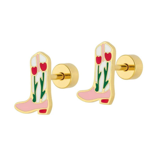 Tulip Cowgirl Boot Screwback Stud Earrings