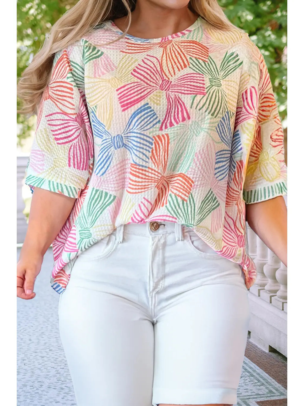 Bowknot Printed Waffle Top