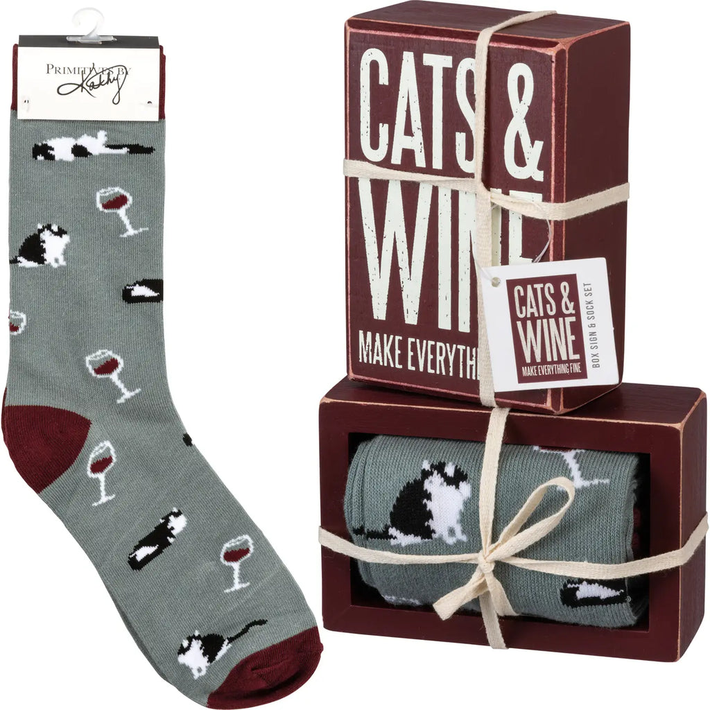 Cats & Wine Sign & Sock Set