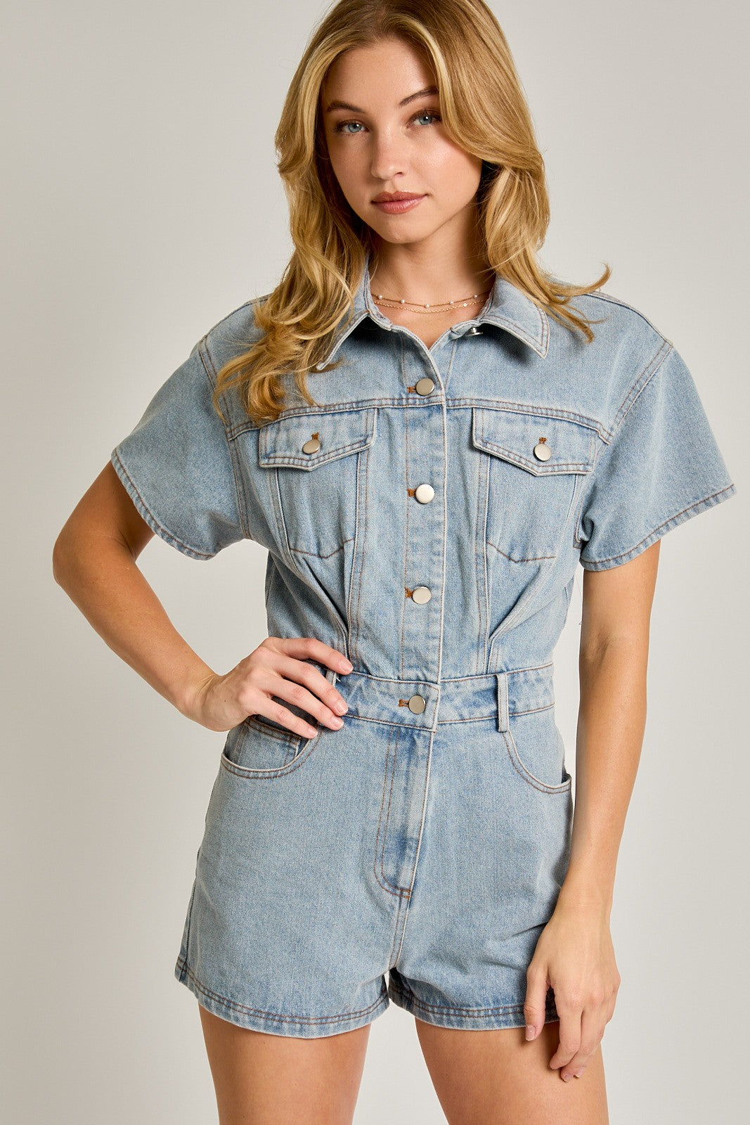 Kendall Short Sleeve Denim Romper