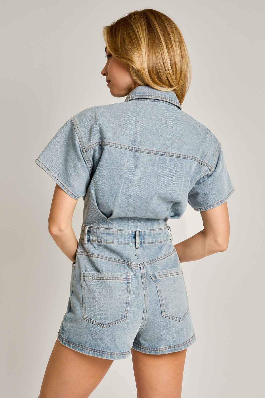Kendall Short Sleeve Denim Romper