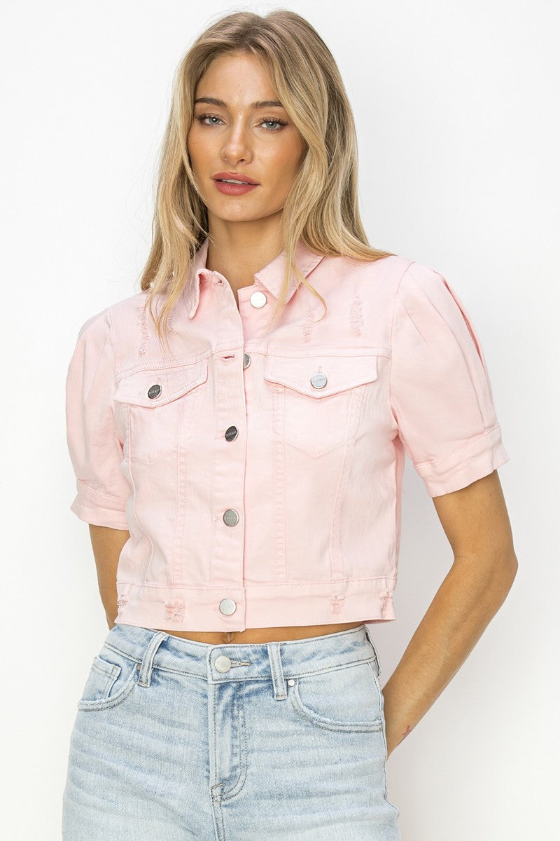 Peony Shirring Short Sleeve Crop Jacket | Risen Jeans