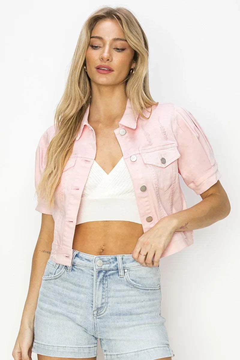 Peony Shirring Short Sleeve Crop Jacket | Risen Jeans
