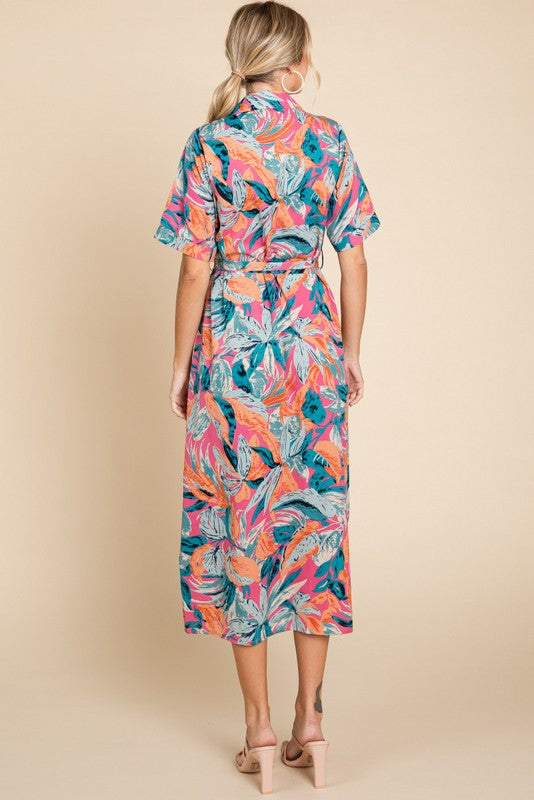 PLUS SIZE | Tropical Belted Midi Dress
