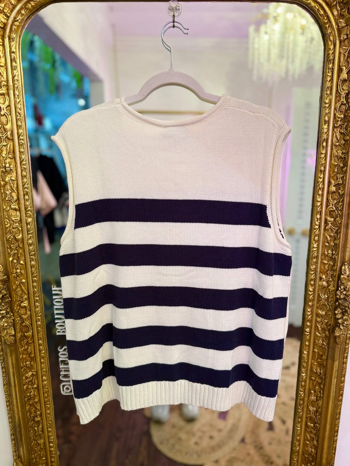 PLUS SIZE | Bella Marie Striped Button Vest