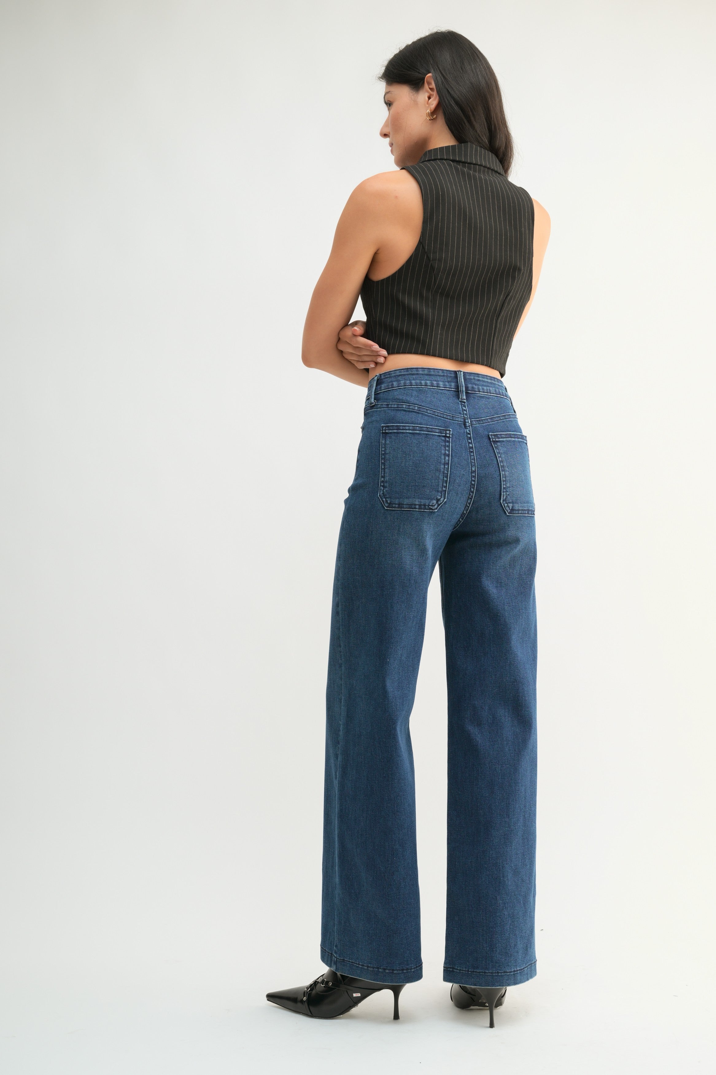 Mini Patch Pocket Wide Leg Jeans