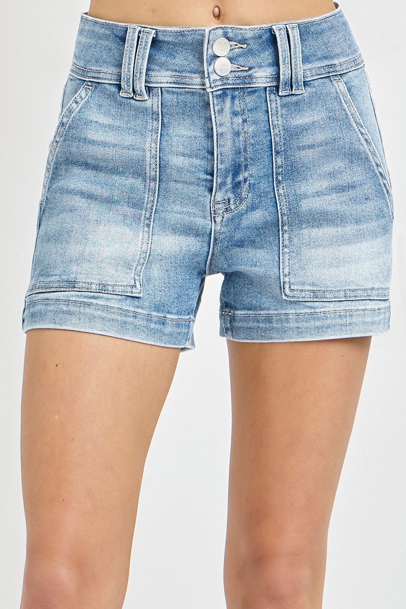 PLUS SIZE | Posie High Rise Front Pocket Denim Shorts | Risen Jeans