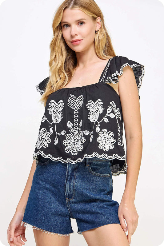 Azel Embroidered Linen Top