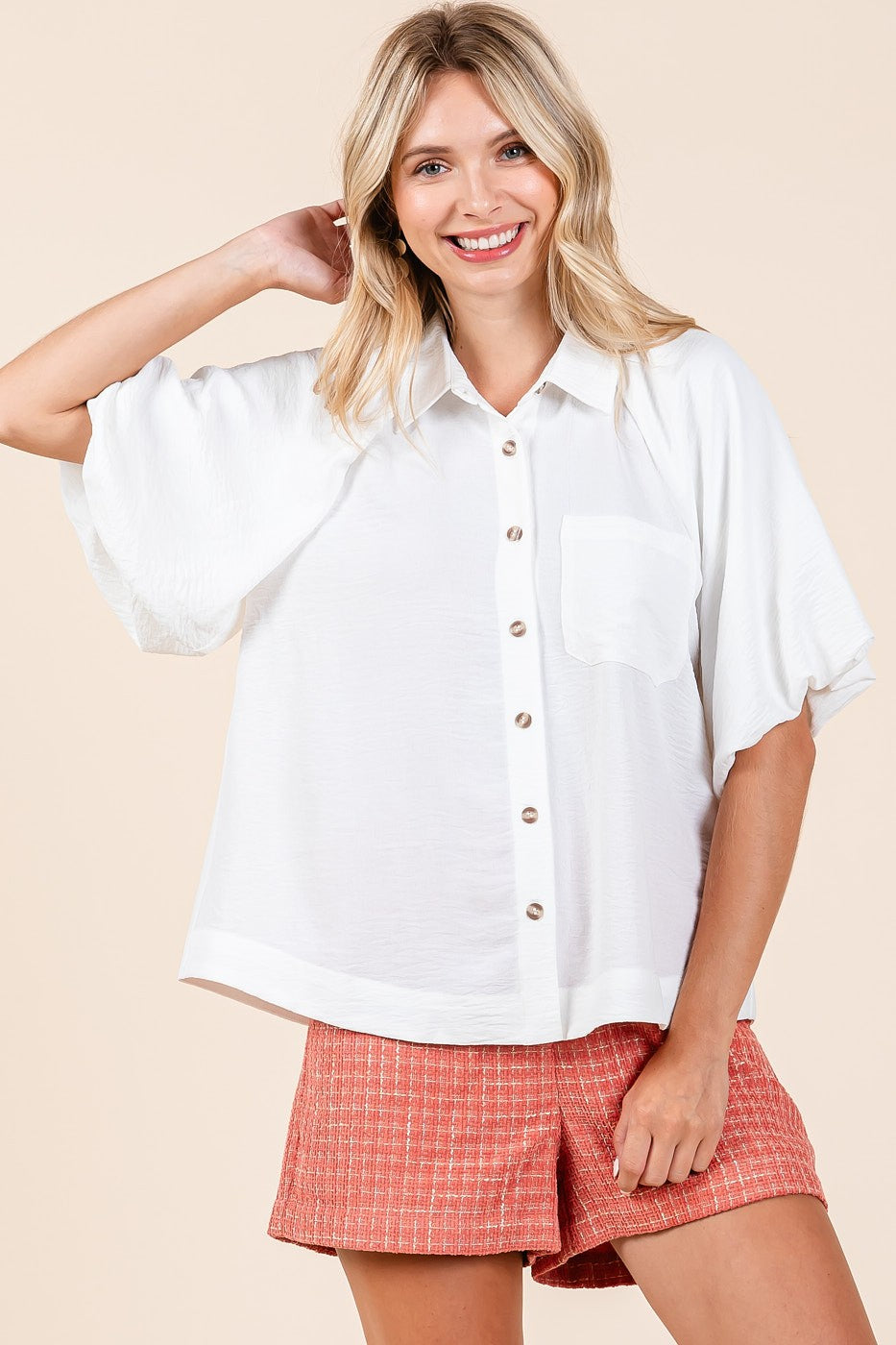 Norah Bubble Sleeve Button Down Blouse
