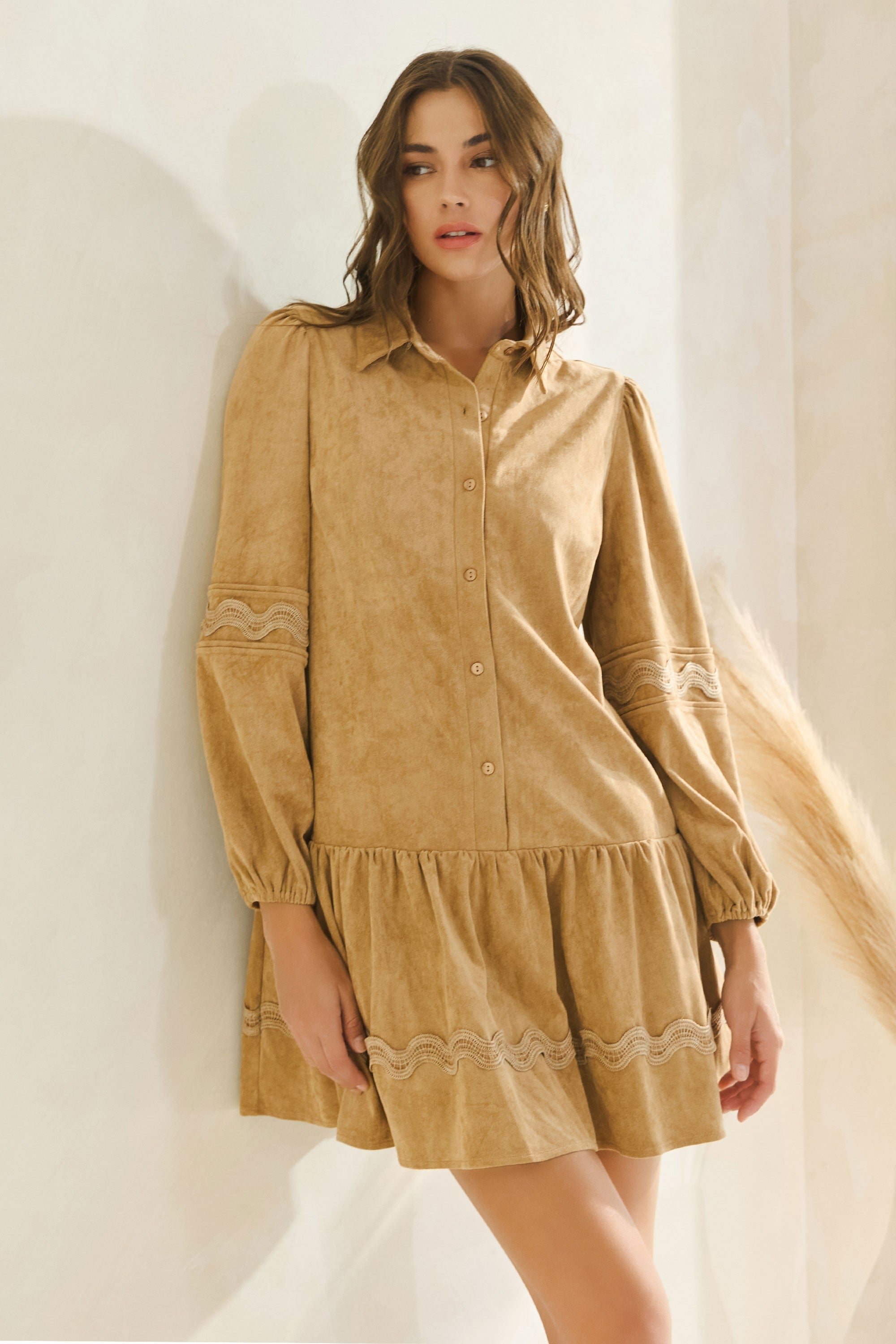 Wavy Detail Suede Dress