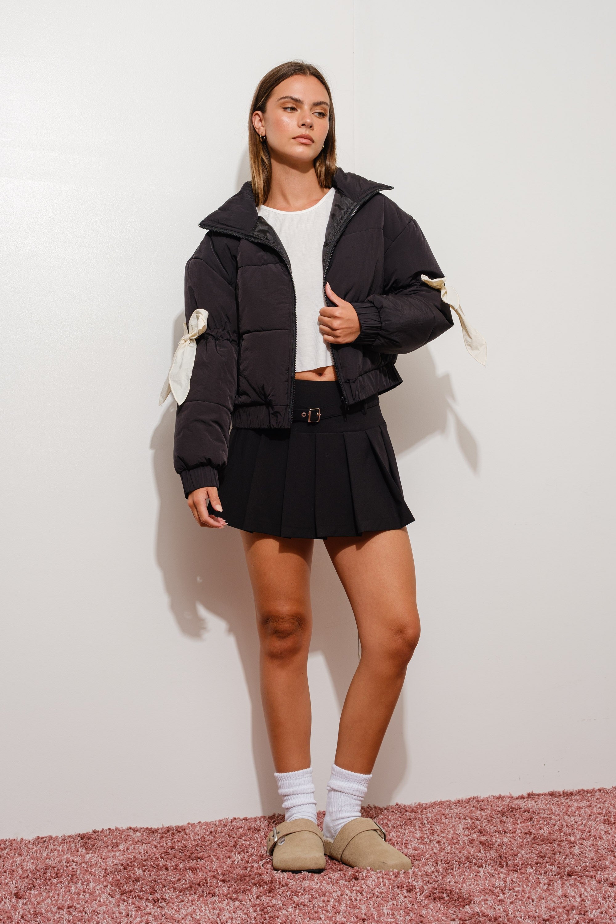 Midnight Drift Bow Puffer Jacket