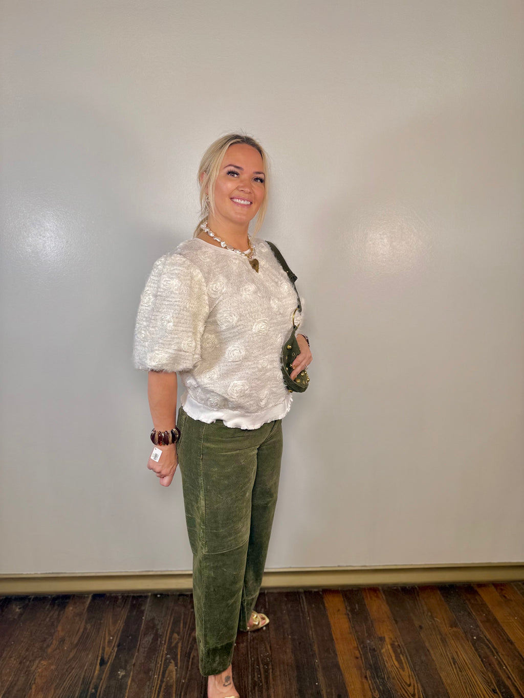 Golden Orchard Metallic 3D Floral Top