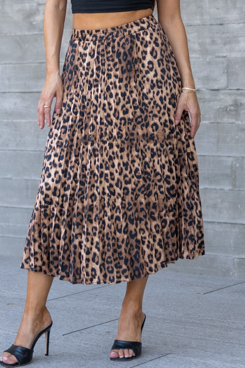 Leopard Pleated Midi Skirt