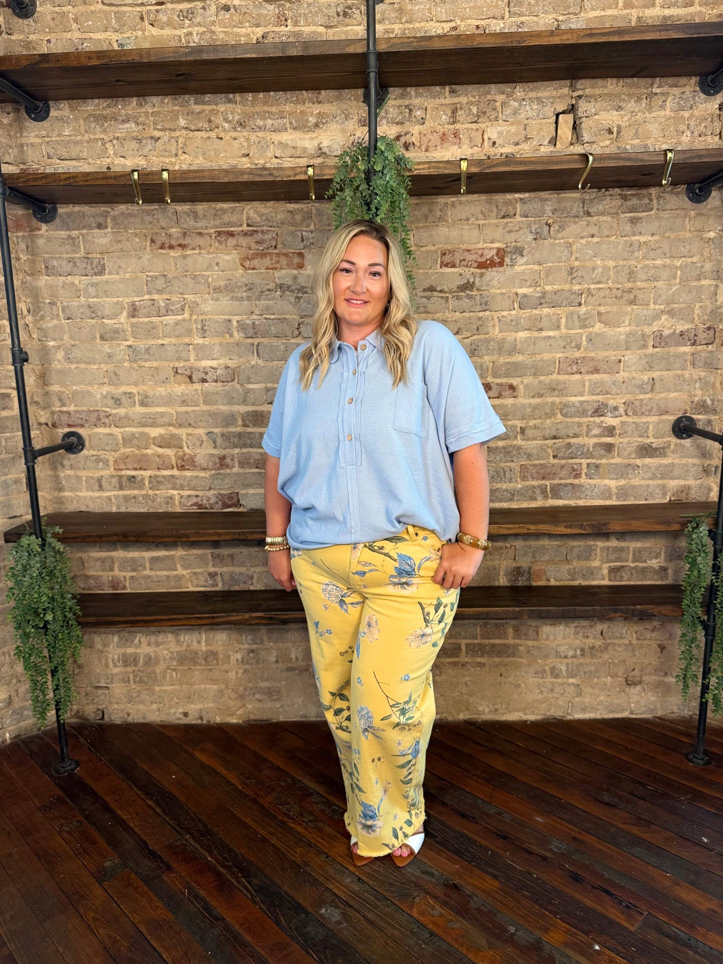 PLUS SIZE | Waffle Knit Button Down Top