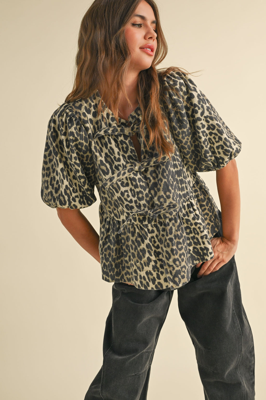 Morgan Leopard Tie Blouse