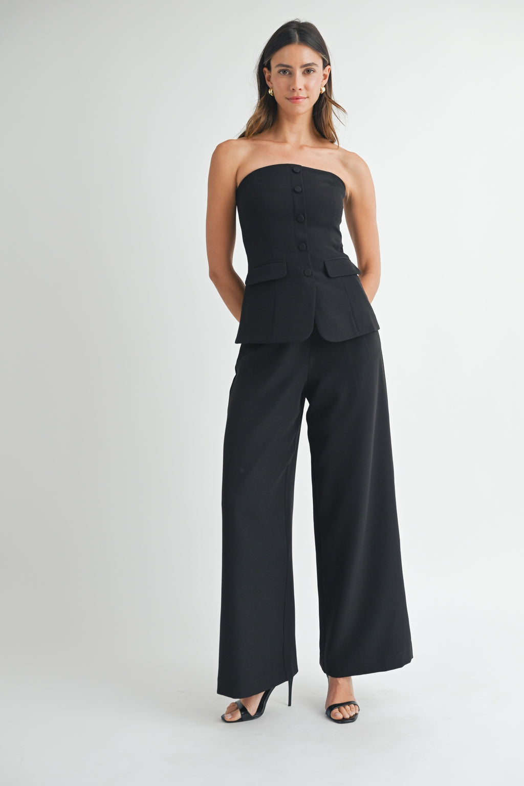 Sable Crepe Button Trouser Set