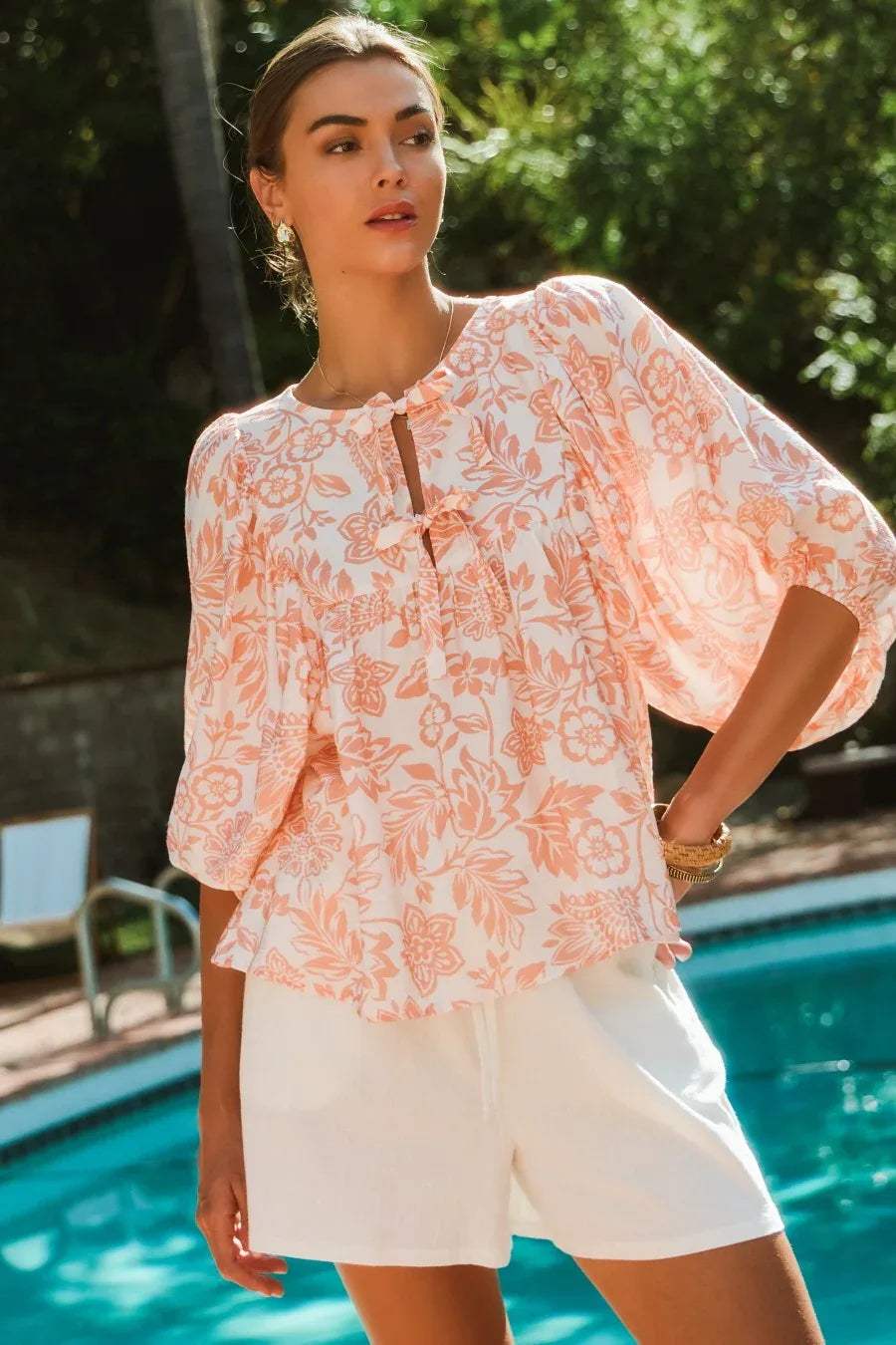 PLUS SIZE | Autumn Front Tie Printed Blouse