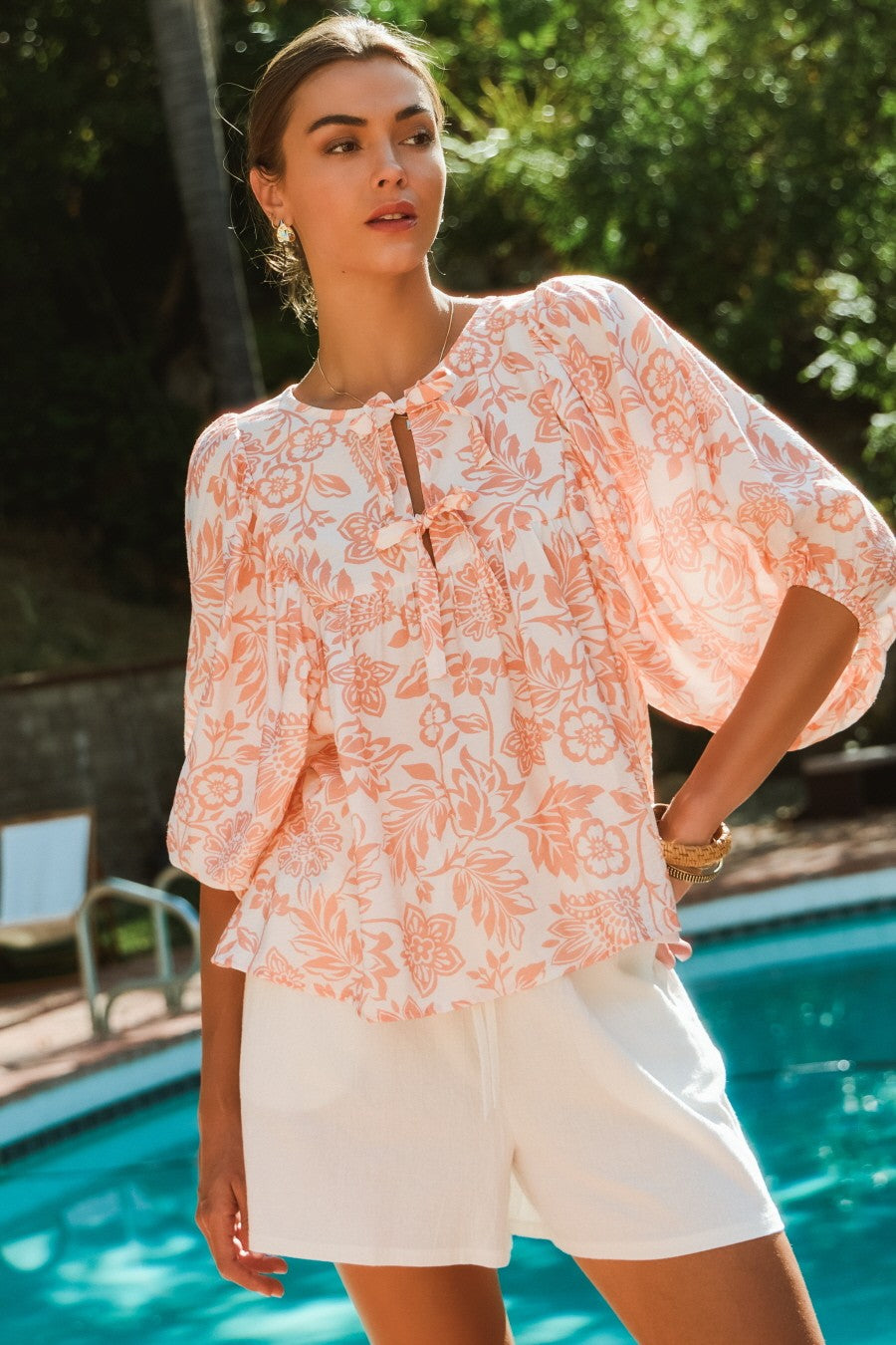 PLUS SIZE | Autumn Front Tie Printed Blouse