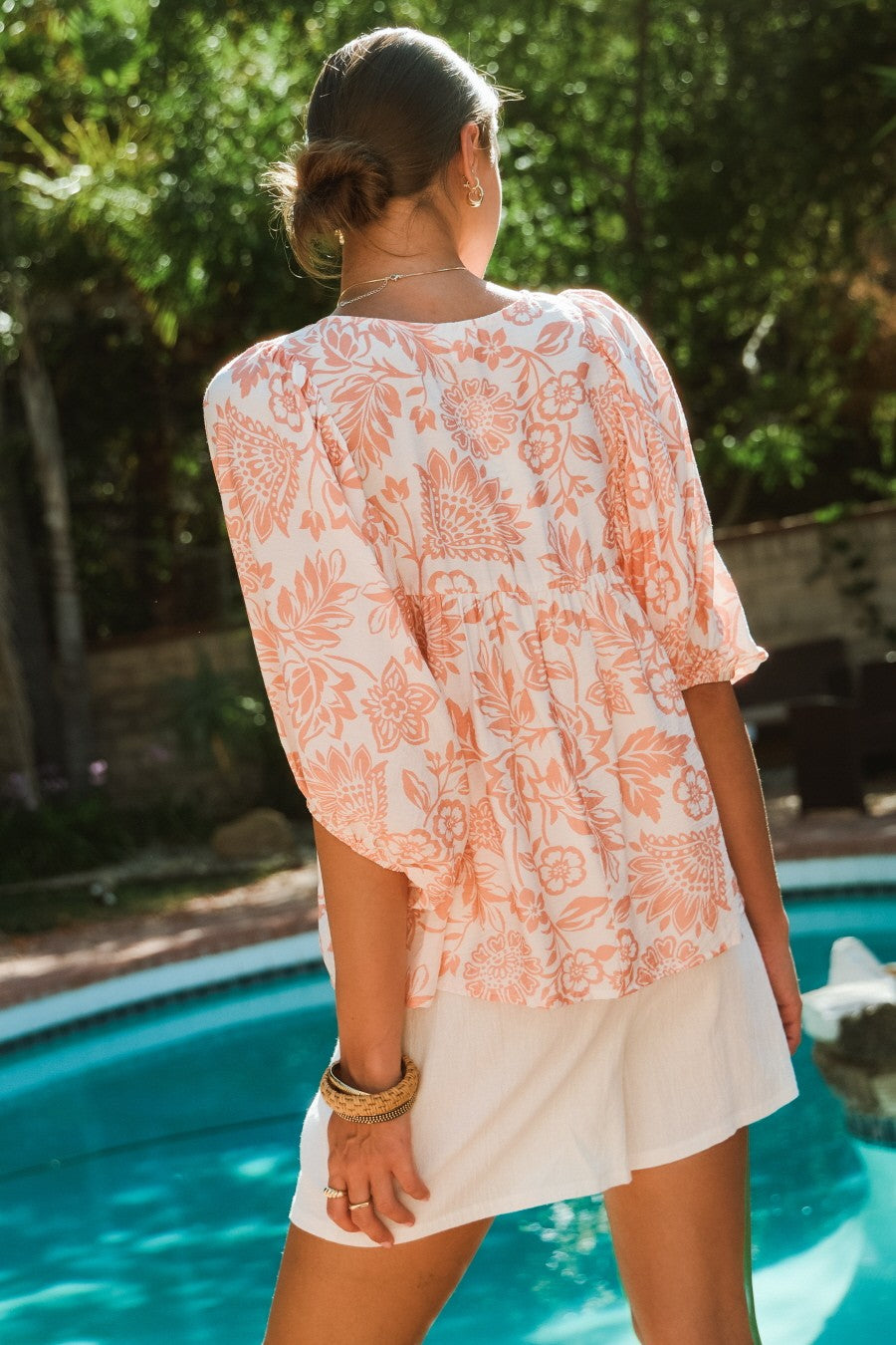 PLUS SIZE | Autumn Front Tie Printed Blouse
