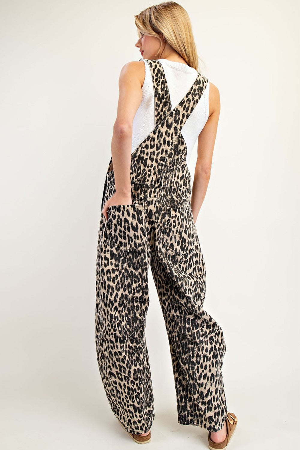 Leopard Print Barrel Overalls