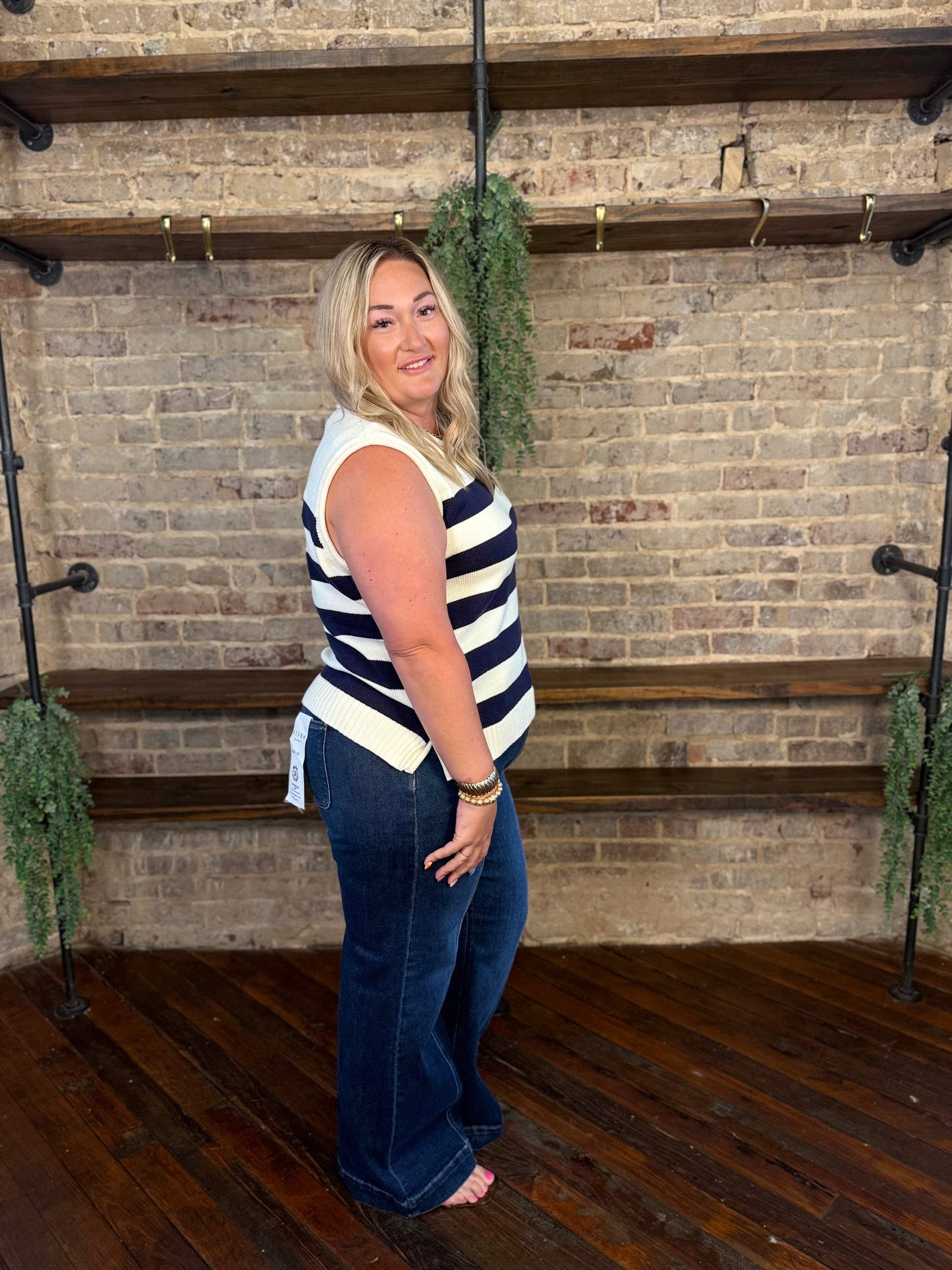 PLUS SIZE | Bella Marie Striped Button Vest