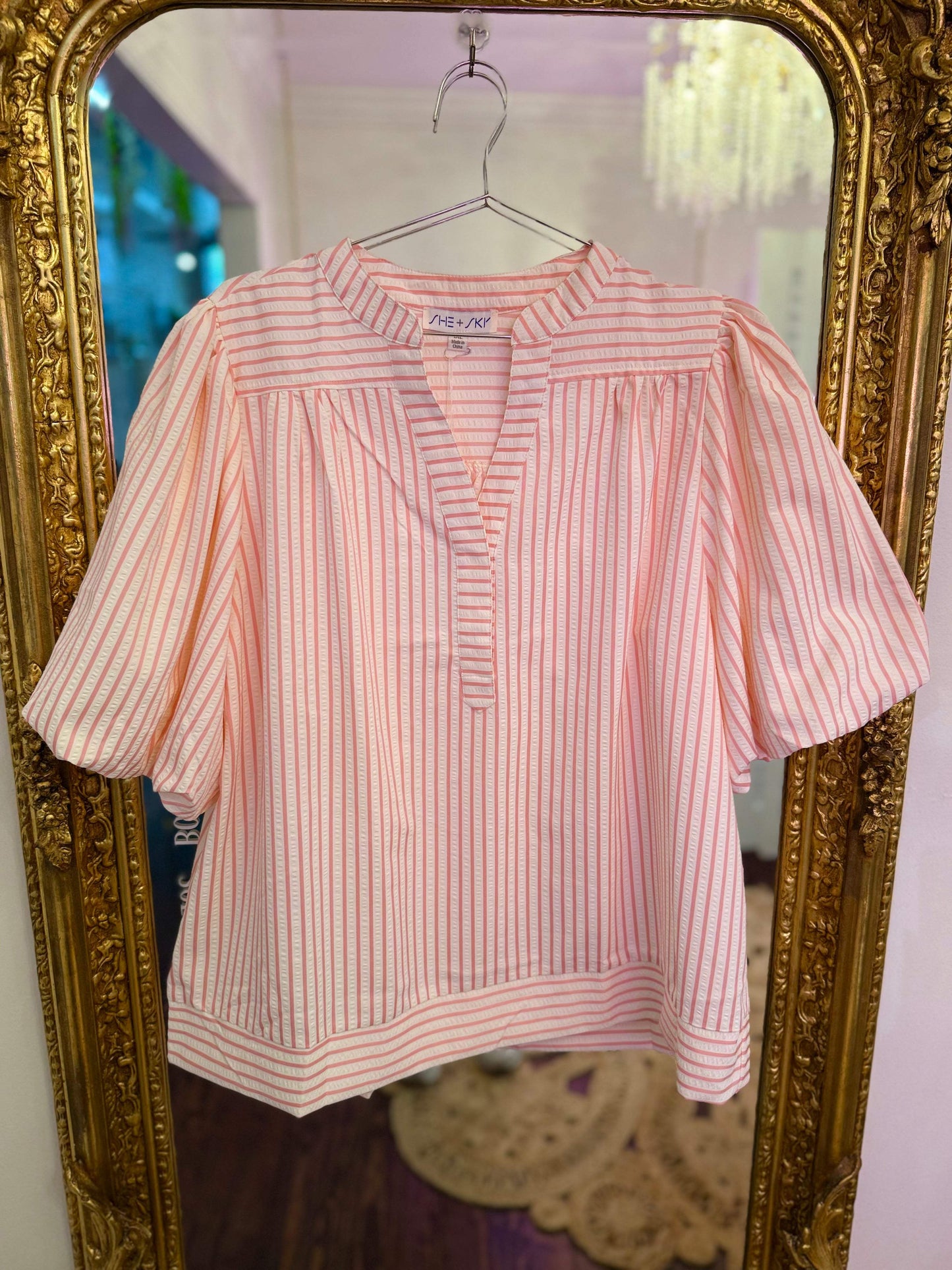 PLUS SIZE | Annabeth Striped Puff Sleeve Top