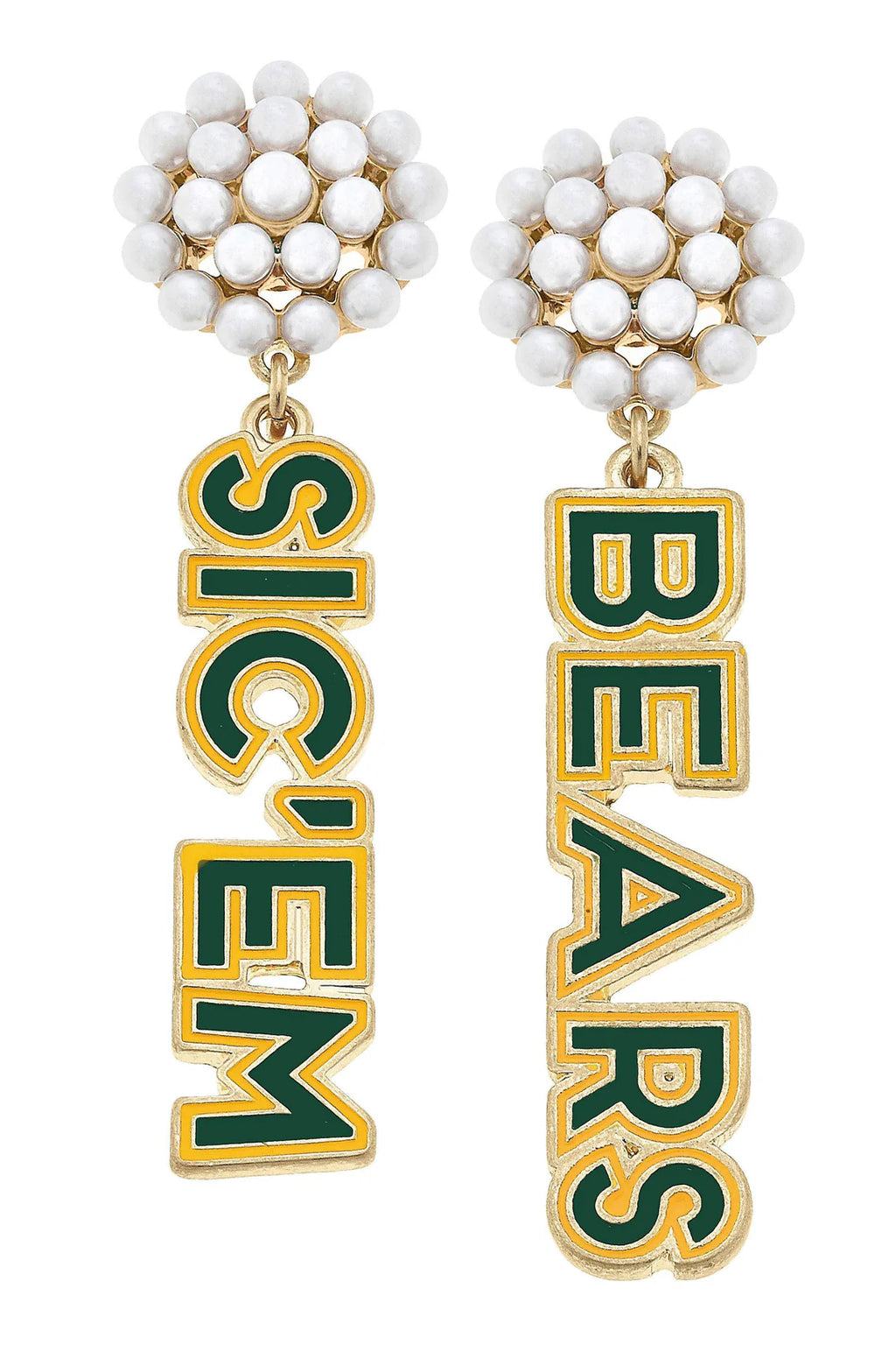 College Pearl Cluster Outline Enamel Drop Earrings