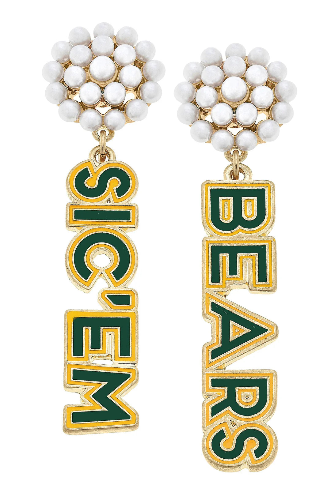 College Pearl Cluster Outline Enamel Drop Earrings
