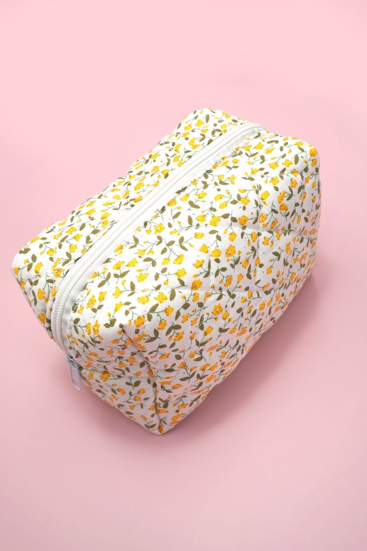 Quilted Floral Cosmetic Pouch