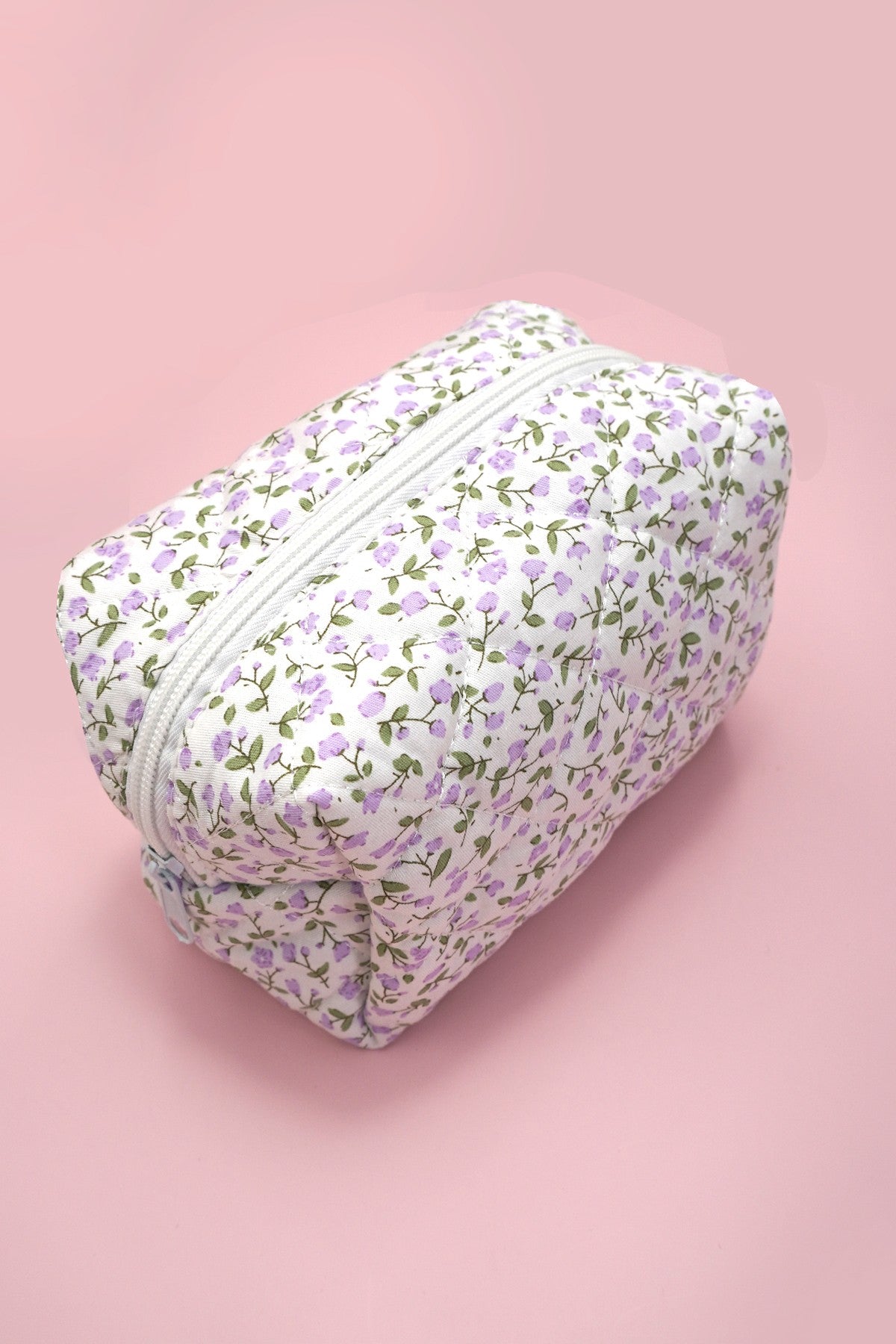 Quilted Floral Cosmetic Pouch