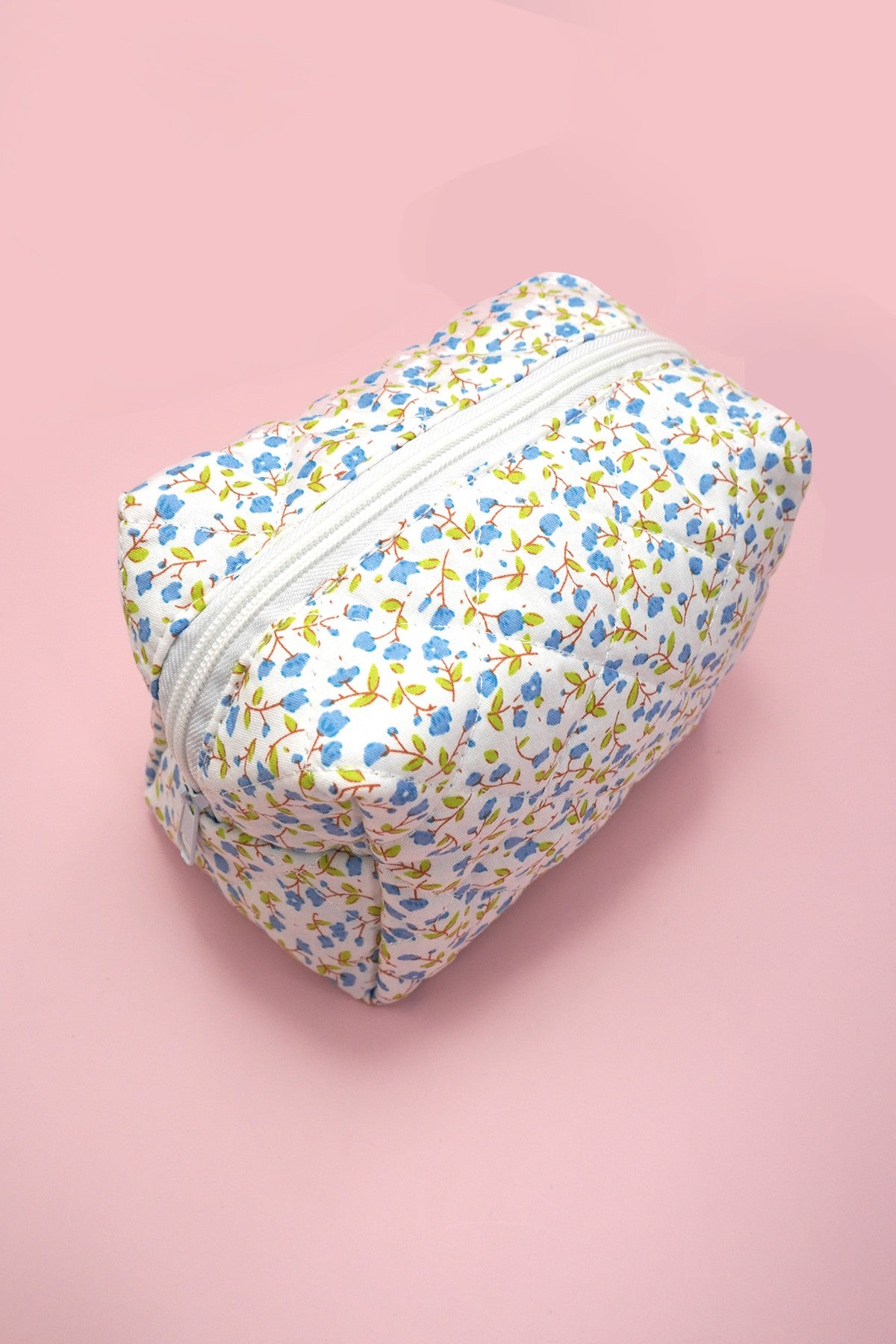 Quilted Floral Cosmetic Pouch
