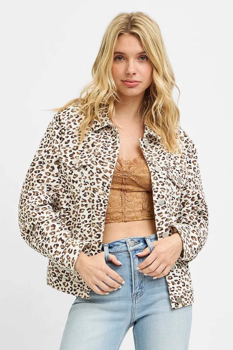 Novalie Leopard Print Denim Jacket | PLUS SIZE AVAILABLE | Risen Jeans