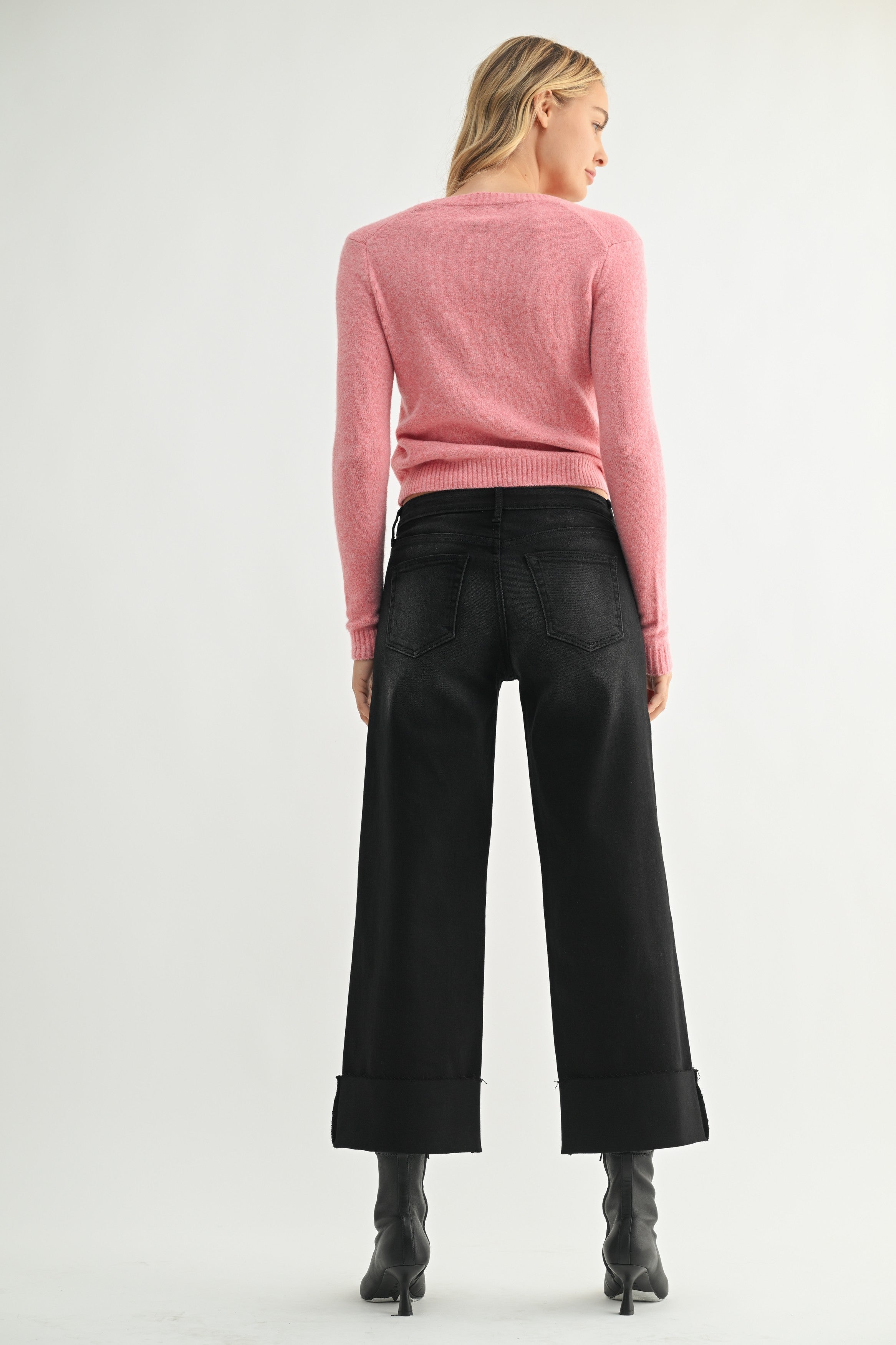 Kai Scissor Cut Cuffed Slim Wide Jeans | Just Black Denim