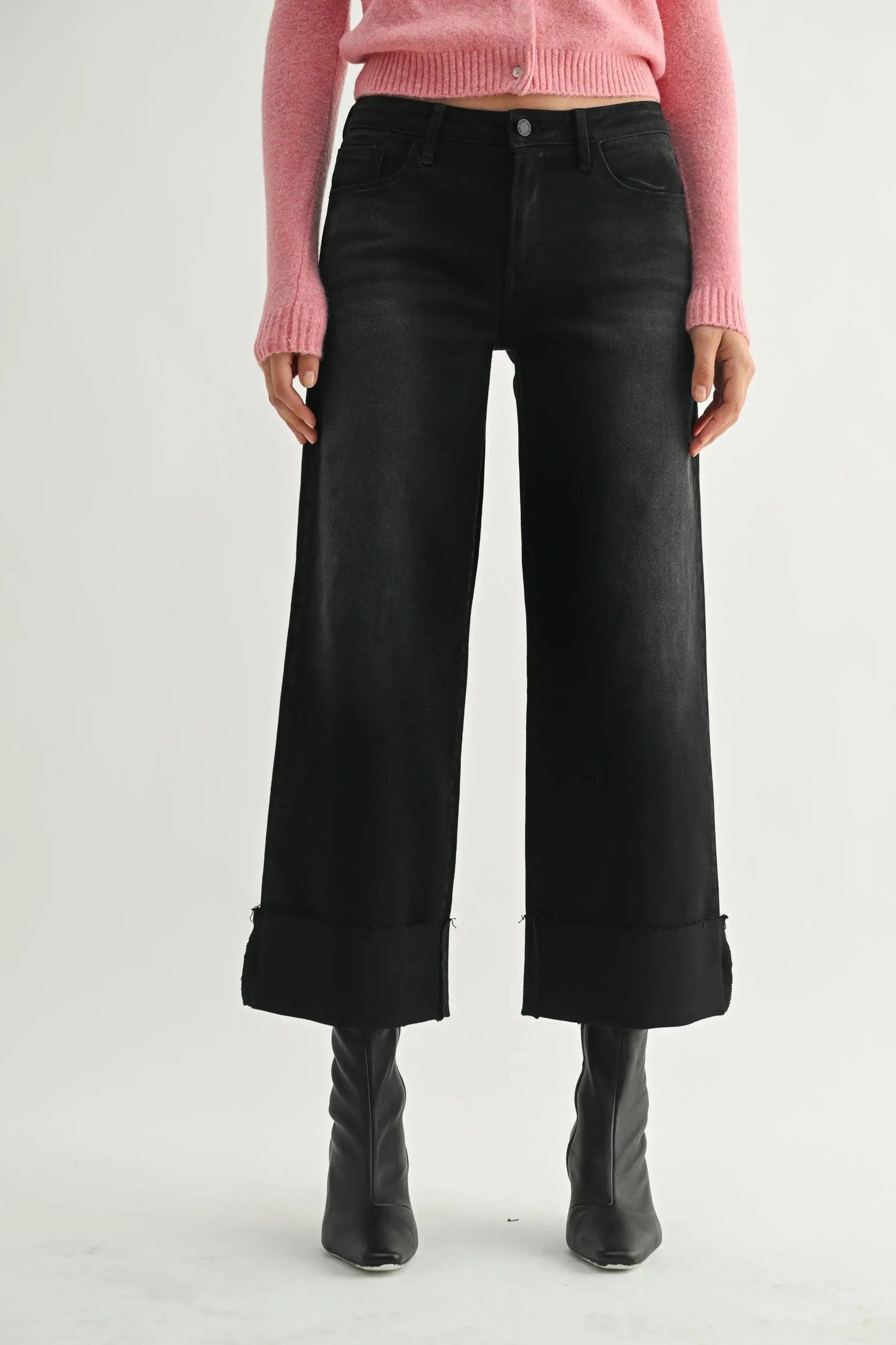 Kai Scissor Cut Cuffed Slim Wide Jeans | Just Black Denim