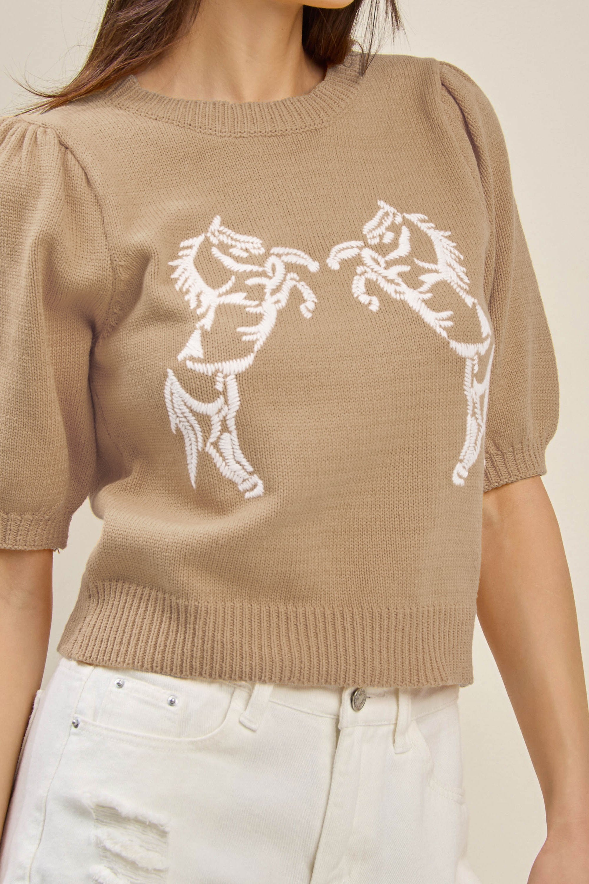 Marrowood Embroidered Horse Knit Top